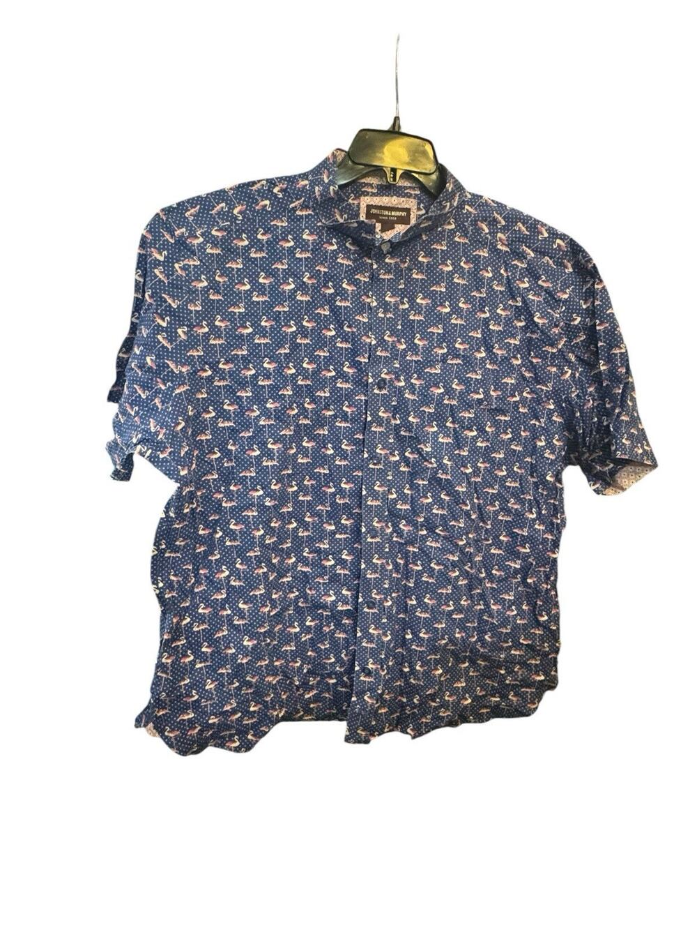 Johnston & Murphy Button Down Flamingo Print Short Sleeve Shirt XL